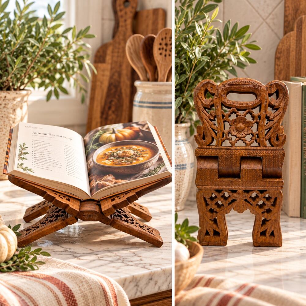 Vintage Hand Carved Sheesham Wood Folding Book Stand Rehal Quran Book Holder